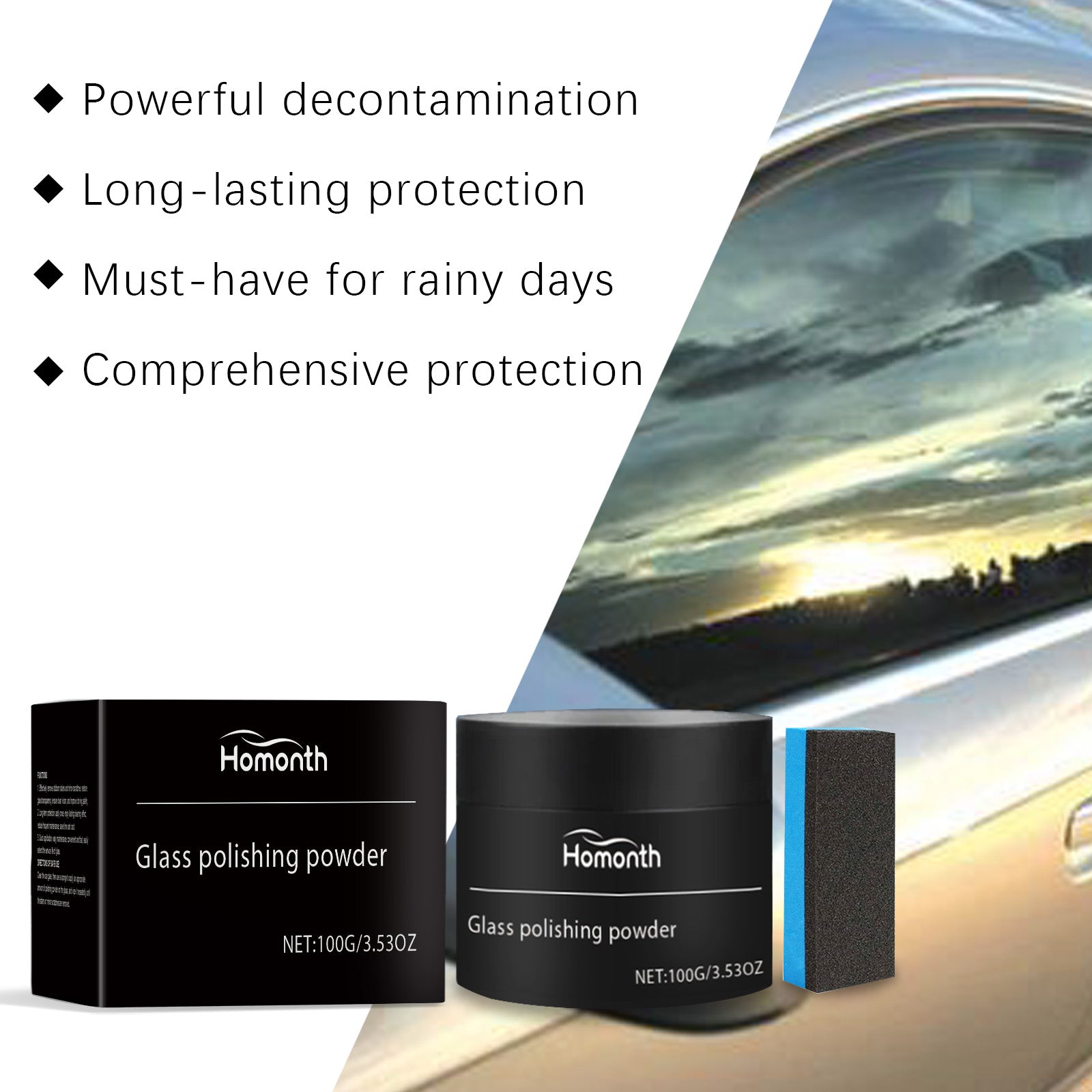 Car Glass Polish (Deconatmination+Waterproof Cleaning)